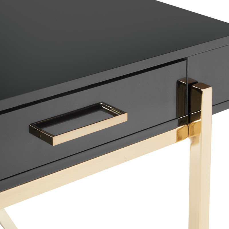 Bureau Vallee avec prises intégrées, Noir / doré