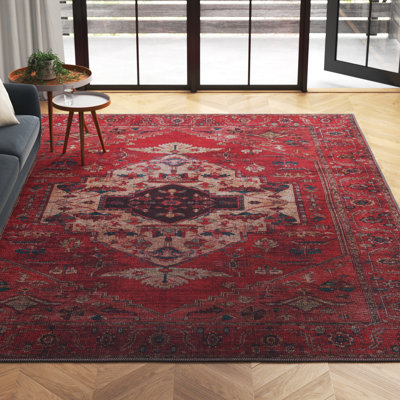 Beesley Machine Washable Red/Brown Rug