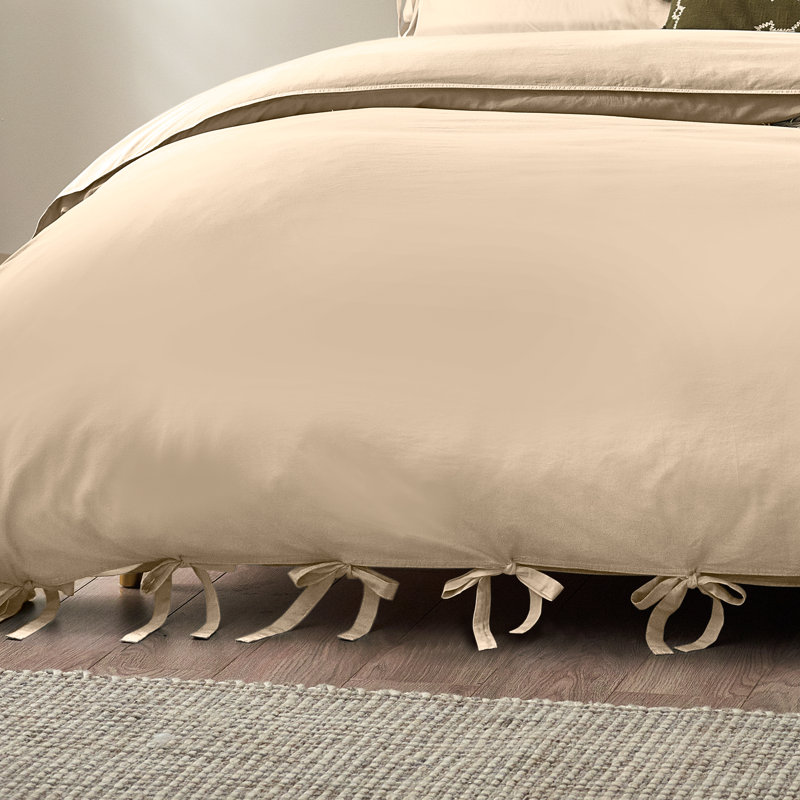 Thatcham Cotton Solid Colour Duvet Cover Set with Pillowcases, UK Double + 2 Standard Pillowcase, Beige