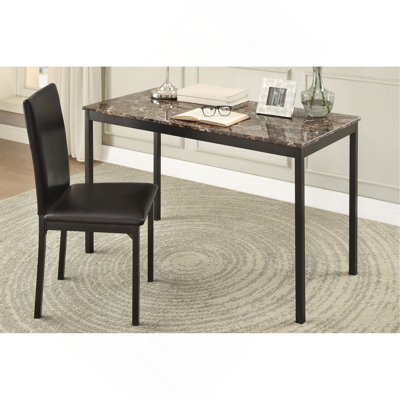 2Pc Writing Desk And Chair Set Black Finish Metal Frame Faux Leather Upholstery Small Space Furniture Home Office