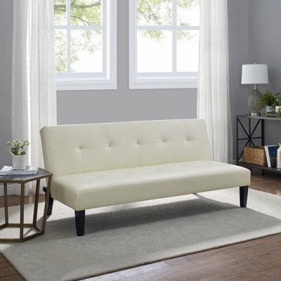 Armaquis Twin 66" Wide Faux Leather Tufted Back Convertible Sofa by Hokku Designs