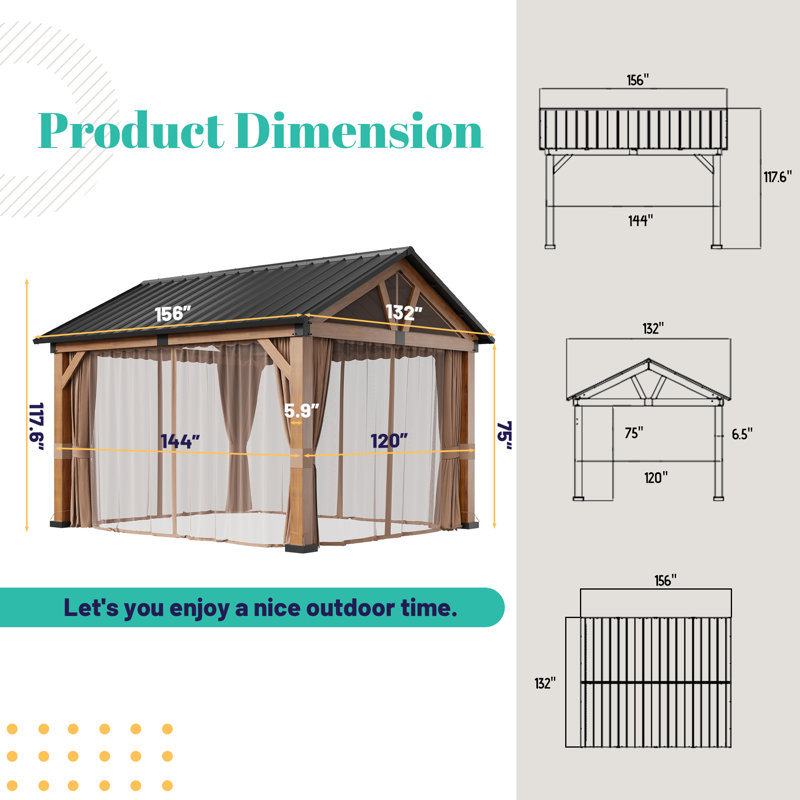 Galvanized Steel Roof Gazebo with Curtains and Ceiling Hook