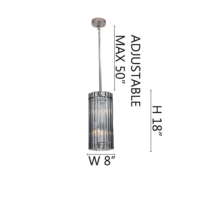 Luminaire suspendu cylindrique 4 lumières chrome avec tiges en verre transparent