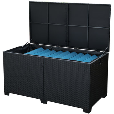 Boîte de rangement en osier résistante au rotin avec couvercle à ressort et sac intérieur imperméable avec fermeture à glissière