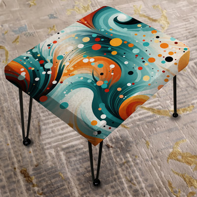 Enchanted Geometric Teal And Orange Print Storm - Geometric Rectangle Ottoman