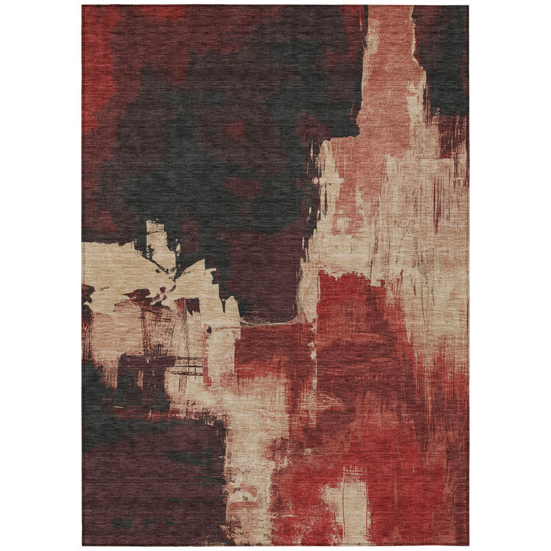 Tapis intérieur / extérieur rouge Zireya , 9 pi x 12 pi