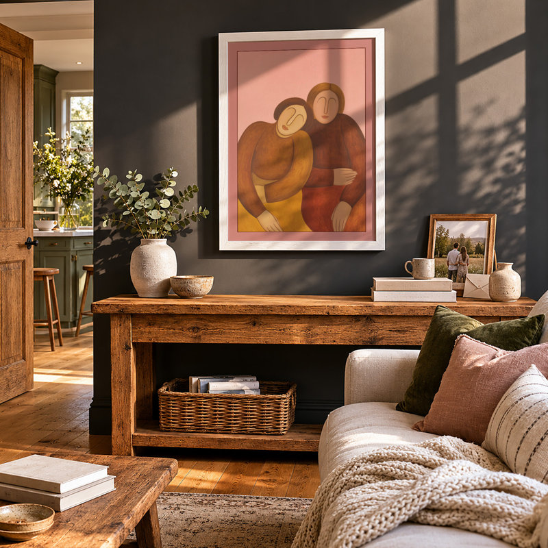 Figures in Conversation Modern - Framed Print, A1 - 84.1 x 59.4 cm, White