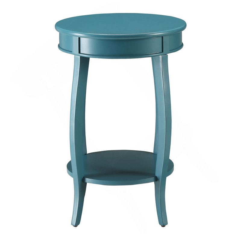 Teal Round Side Table With Bottom Shelf