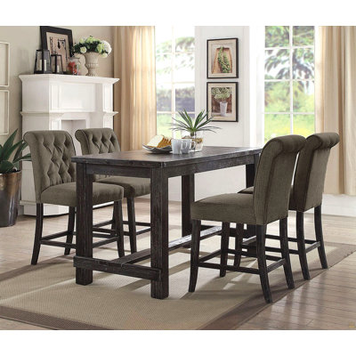 Set Of 2 Counter Height Chairs Chenille Fabric Upholstered Tufted Kitchen Breakfast