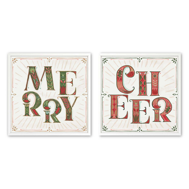 Merry Bright, ensemble de 2 reproductions d'art, 16 po x 16 po, Blanc opaque