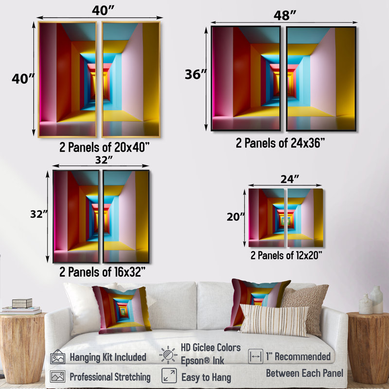 «Pastel Color Rectangular Infinity» - impressions sur toile modernes bleues, Noir, H 36 po x l 48 po
