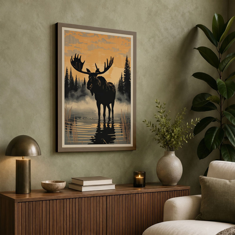 Moose at Dawn Rustic - Wrapped Canvas, 30x20 - 76.2 x 50.8 cm, Cream Border