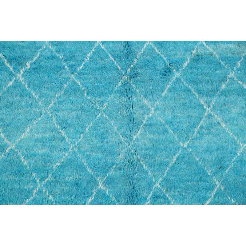 Tapis unique en laine noué à la main nouvel âge turquoise 6 pi 4 po x 9 pi 7 po