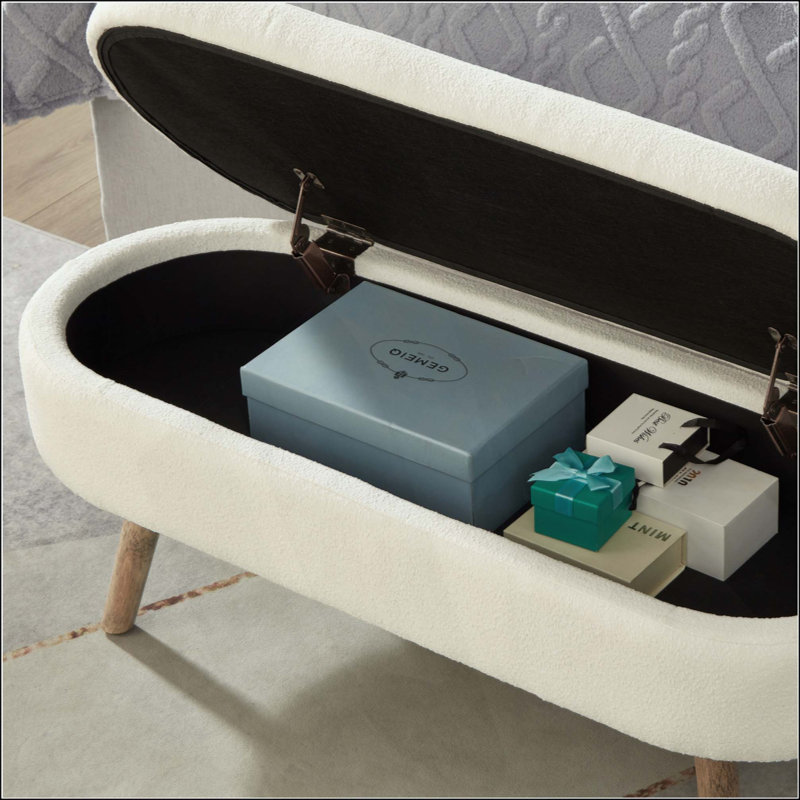 Banc de rangement avec repose-pieds ovale Luxury, Ivoire ivoire