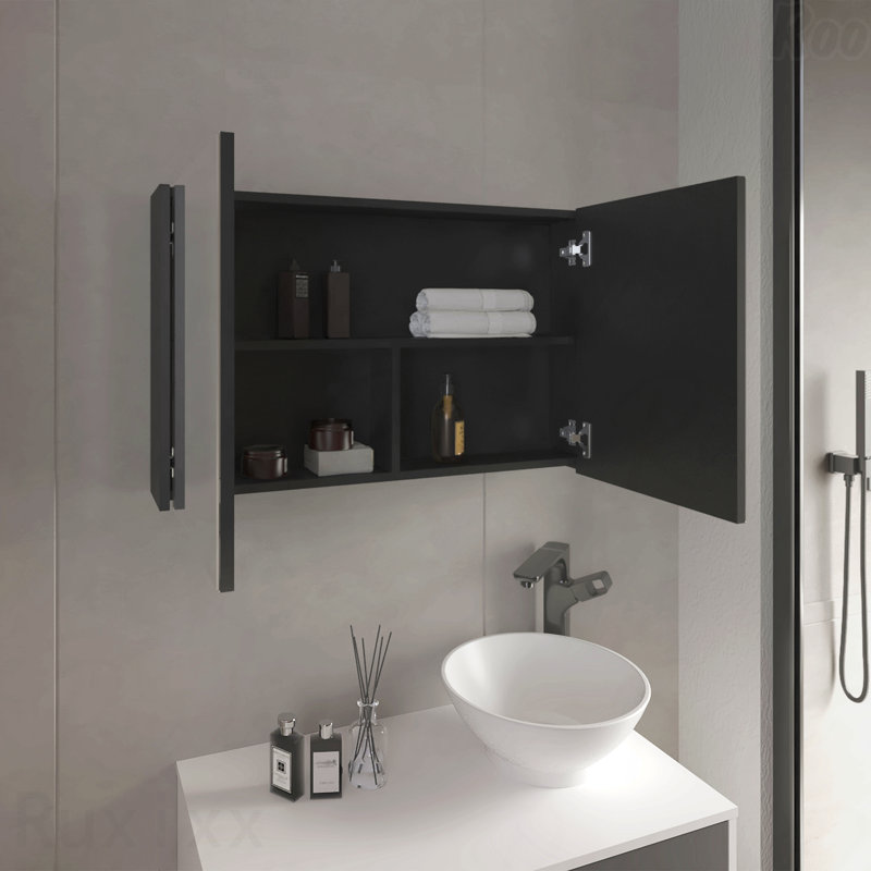 Armoire à pharmacie à double porte H 19,7 "x l 31,5", trois tablettes intérieures pour la salle de bain, noir cuisine, Noir