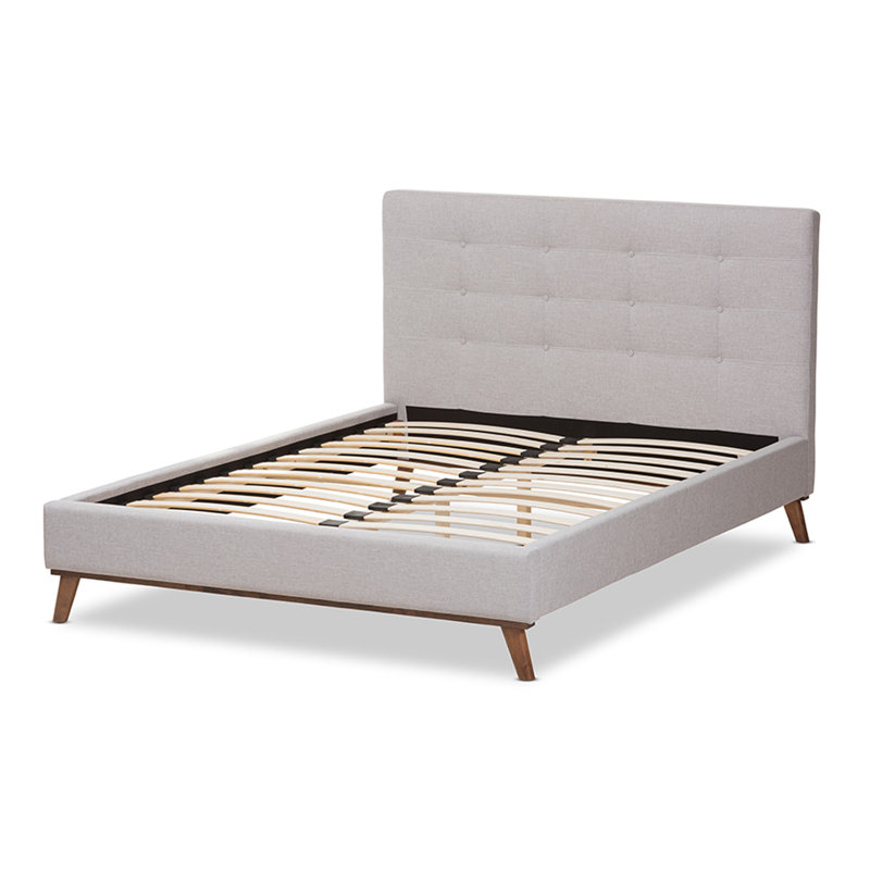 Lit plateforme tapissier Worcester, Beige-gris, Double