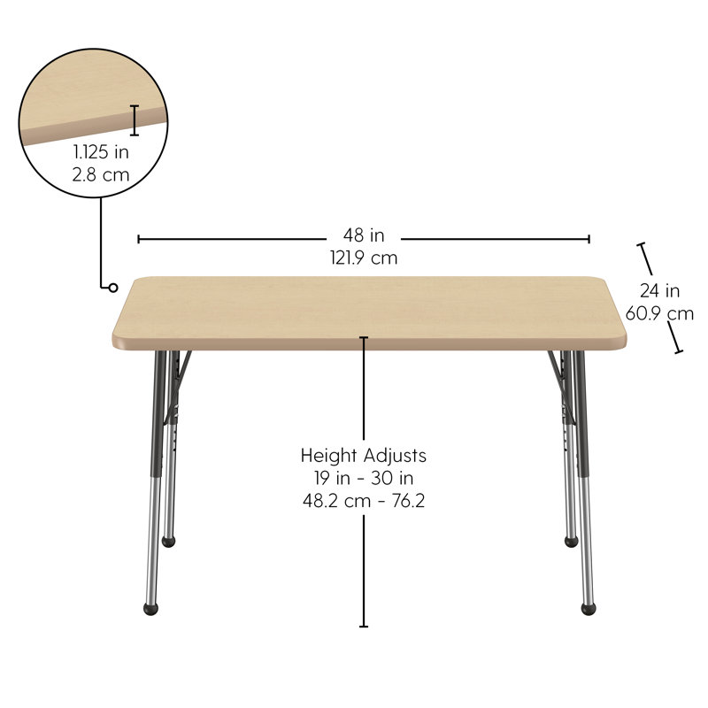 Laminate Adjustable Rectangle Activity Table, Maple