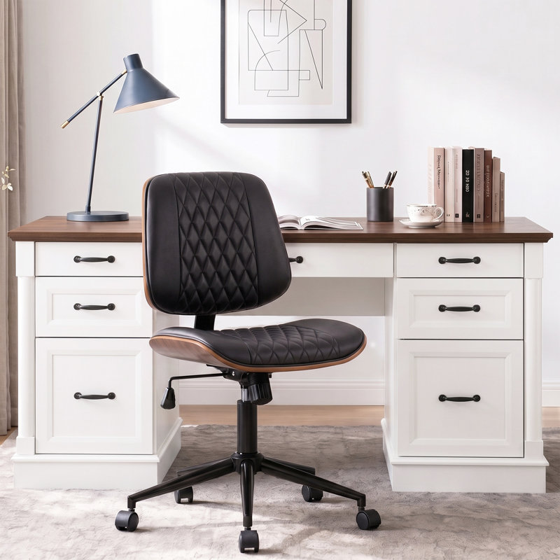 Bureau de ferme avec fauteuil pivotant en bois cintré, Brown, Black