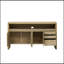 Buffet moderne en placage de frêne massif avec 3 tiroirs, tablette semi-ouverte et découpe centrale pour la gestion des câbles-894445340