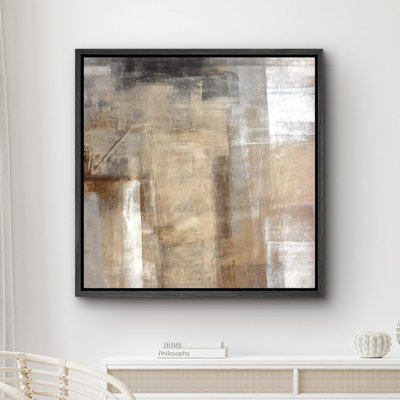 Blocs de couleur brun, noir et blanc délavés - impression sur toile avec cadre flottant