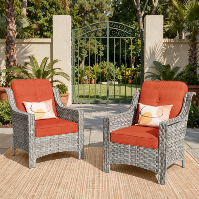 Chaises d'extérieur en osier 2 places Emanuell pour 2 personnes avec coussins confortables