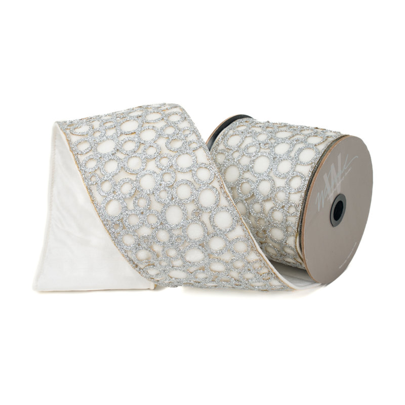 WHITE CIRCLED VELVET RIBBON
