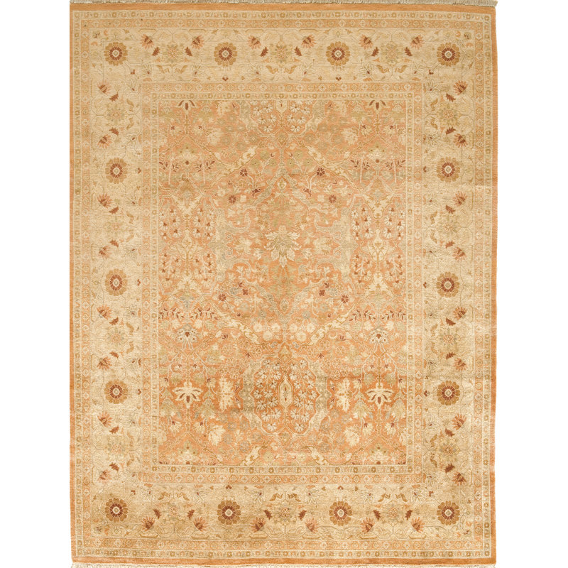 Wool Oriental Area Rug in Bronze/Ivory, Rectangle 6' x 9'