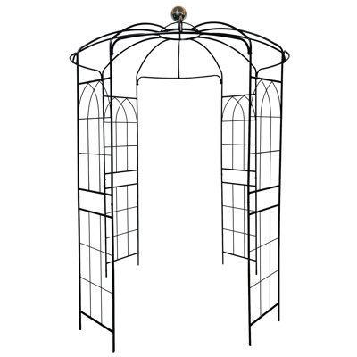 81.3''X114.2'' Iron Gazebo, Garden Arch, Black, Chipping- Blistering-