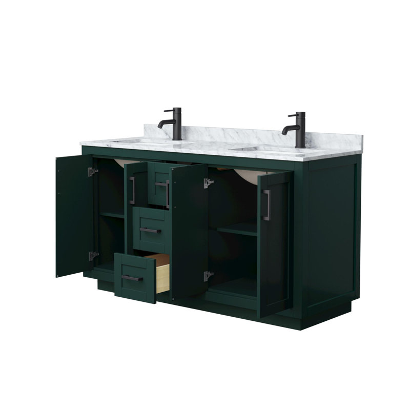 Ensemble de meuble-lavabo double 60 po avec plateau en marbre Miranda, Vert, Noir mat
