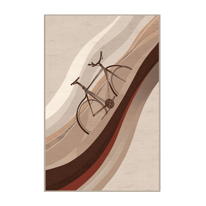 Tapis beige élégant et chic lavable à la machine Kendari Road Racing, 2 pi x 3 pi