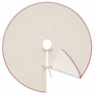 Red Linen Blend Plain Design Decorative Christmas Tree Skirt 84"