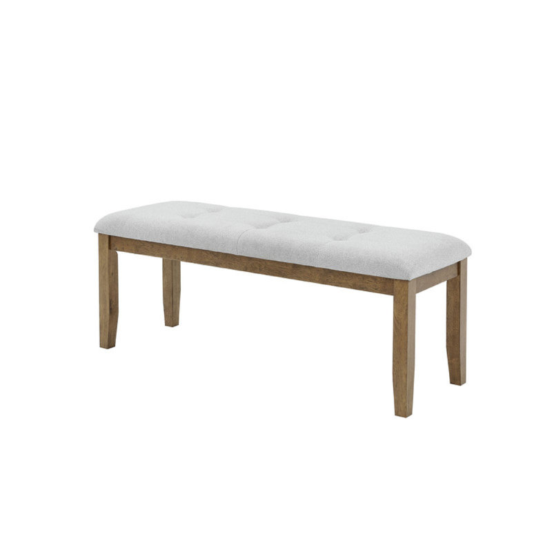 Meny Dining Bench, Tufted Light Gray Seat, 48 Inch Walnut Oak Brown