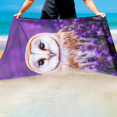 Serviette de plage Barn Owl surdimensionnée 32 po x 63 po, imprimé floral lavande, serviettes en microfibre à séchage rapide sans sable pour le yoga
