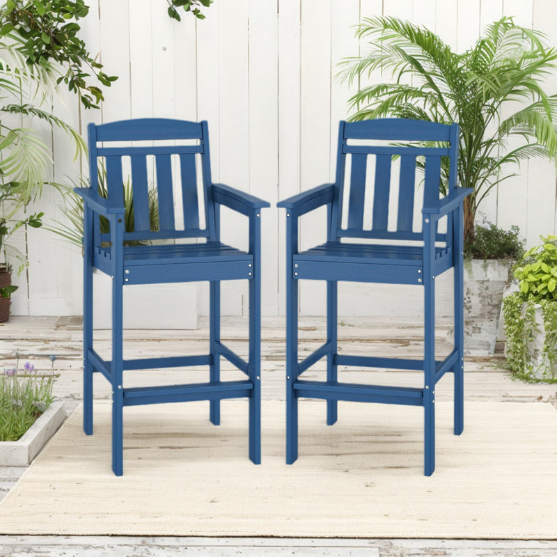 2 Pieces HDPE Tall Adirondack Bar Chair with Removable Table, Blue