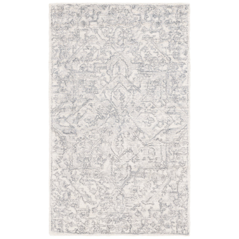 Tapis gris / ivoire en laine / coton touffeté à la main Jaquelene, Rectangle 3 pi x 5 pi