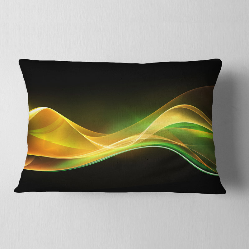 Motif de vagues 3D vert or - Coussin imprimé abstrait, Rectangulaire, 12 po x 20 po
