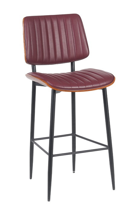 Tabouret de bar d'intérieur en métal Mid-Century moderne avec siège et dossier en vinyle bourgogne