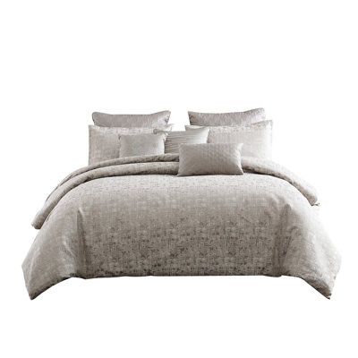 10 piece king polyester comforter set with jacquard print, grey