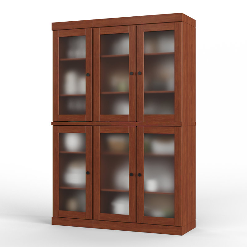 Vaisselier 100% bois massif 48,5 po avec portes en verre givré et tablettes réglables, Moka