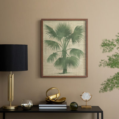 «Burlap Palm Silhouette I», reproduction encadrée - bois massif