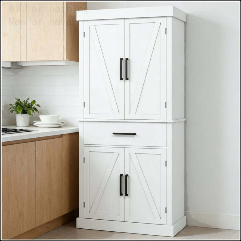 Armoire de cuisine avec portes de grange et tablettes réglables