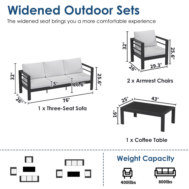 5 - Person Patio Conversation Set with Cushions, Charcoal Gray, Light Gray
