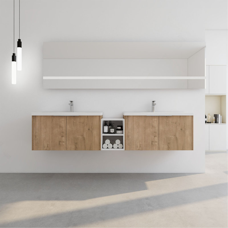 Meuble-lavabo exquis avec portes à fermeture en douceur et beaucoup de rangement, 83"