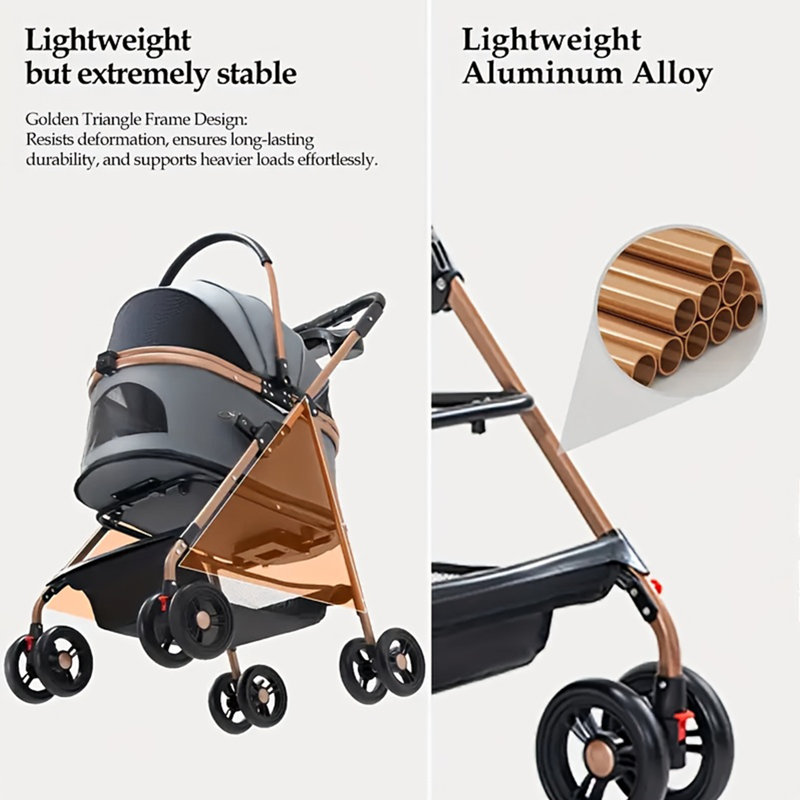 Poussette détachable 3-en-1 pour animal de compagnie, transporteur pliable pour chat à 360 ° avec loquet de sécurité, chariot de voyage en filet respirant pour petits animaux de compagnie de taille moyenne