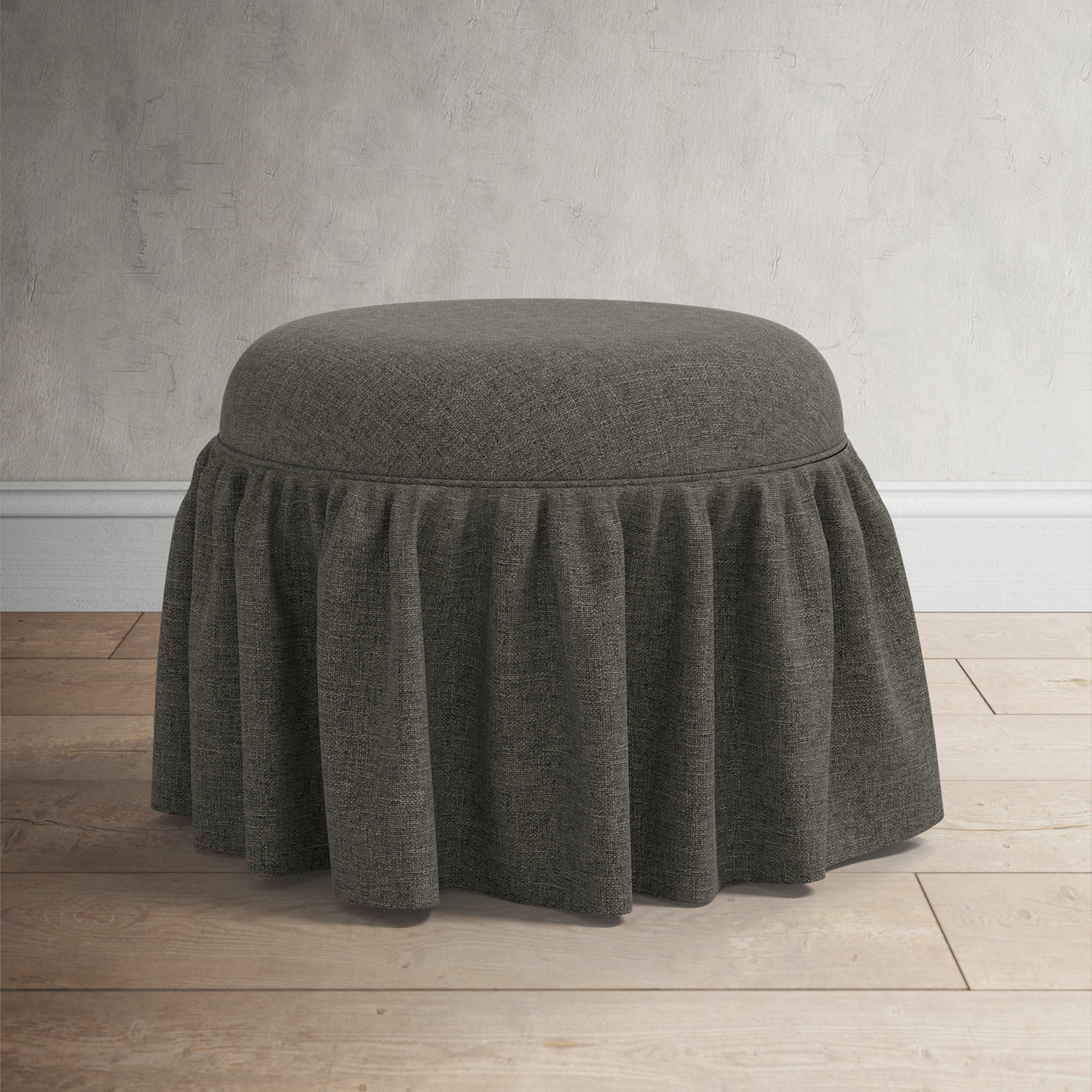 Jebb Upholstered Ottoman, Zuma Charcoal Textured Linen