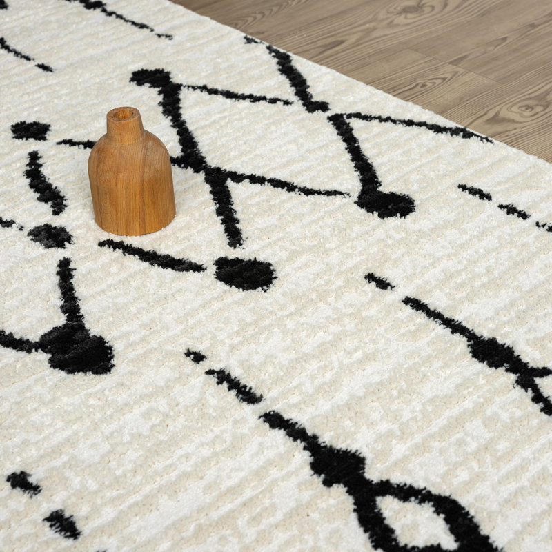 Abani Manvir VIV160A Cream Black Moroccan Geometric Tribal Area Rug, Rectangle 2' x 3'