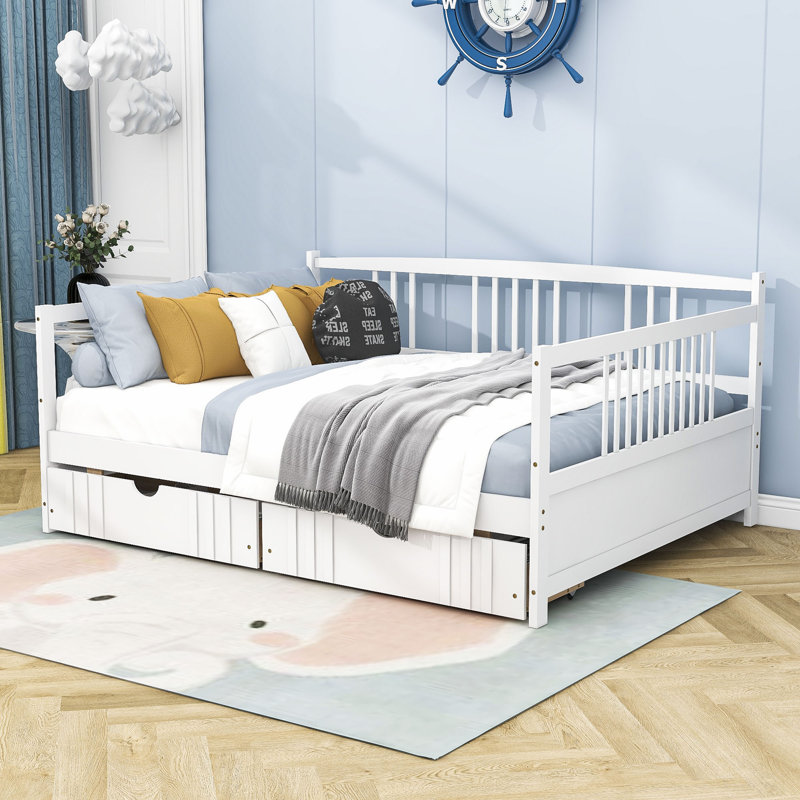Wooden Daybed with 2 Drawers, White, Full
