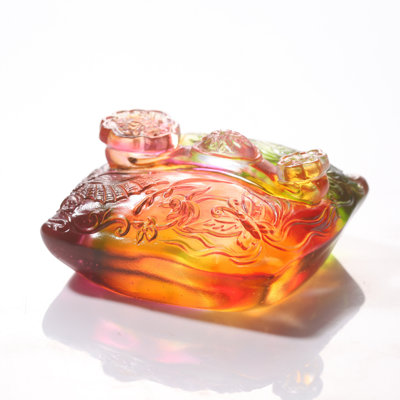 Luxury Gift LIULI Crystal Paperweight, Ruyi and Pillow Figurine | Flowers Dancing Fortuitously