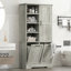 Armoire de rangement de salle de bain avec portes et tiroirs, panier à linge inclinable, plusieurs espaces de rangement, style autoportant, tablette ouverte, tablette réglable, chêne (ancien numéro de référence: N725p208543l)-454020846