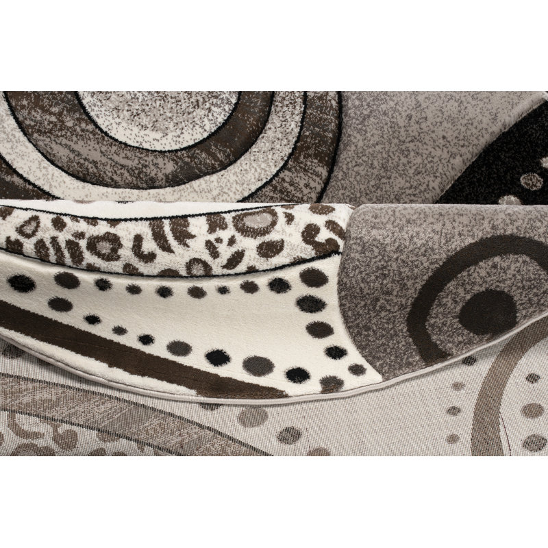 Tapis brun / noir à motif abstrait Nekizia, Rond 5 pi 2 po